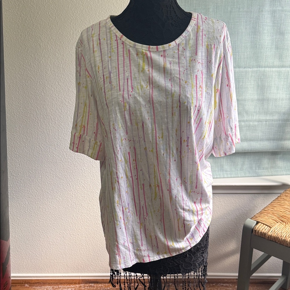 Westbound White Blouse with Pink and Yellow Accents